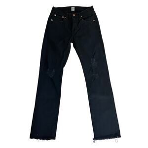 NSF Black Raw Hem Jeans •Women 25• Distressed Black Button Fly Straight Slim